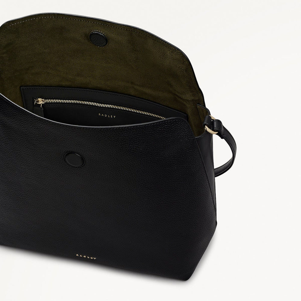 City Road Leather Large Flapover Shoulder Bag in Black - 112409