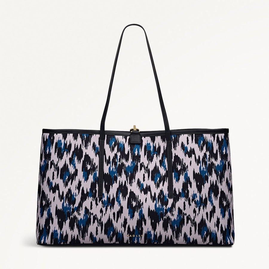 Addison Abstract Fabric Large Open Top Tote Bag in Teal - 112414