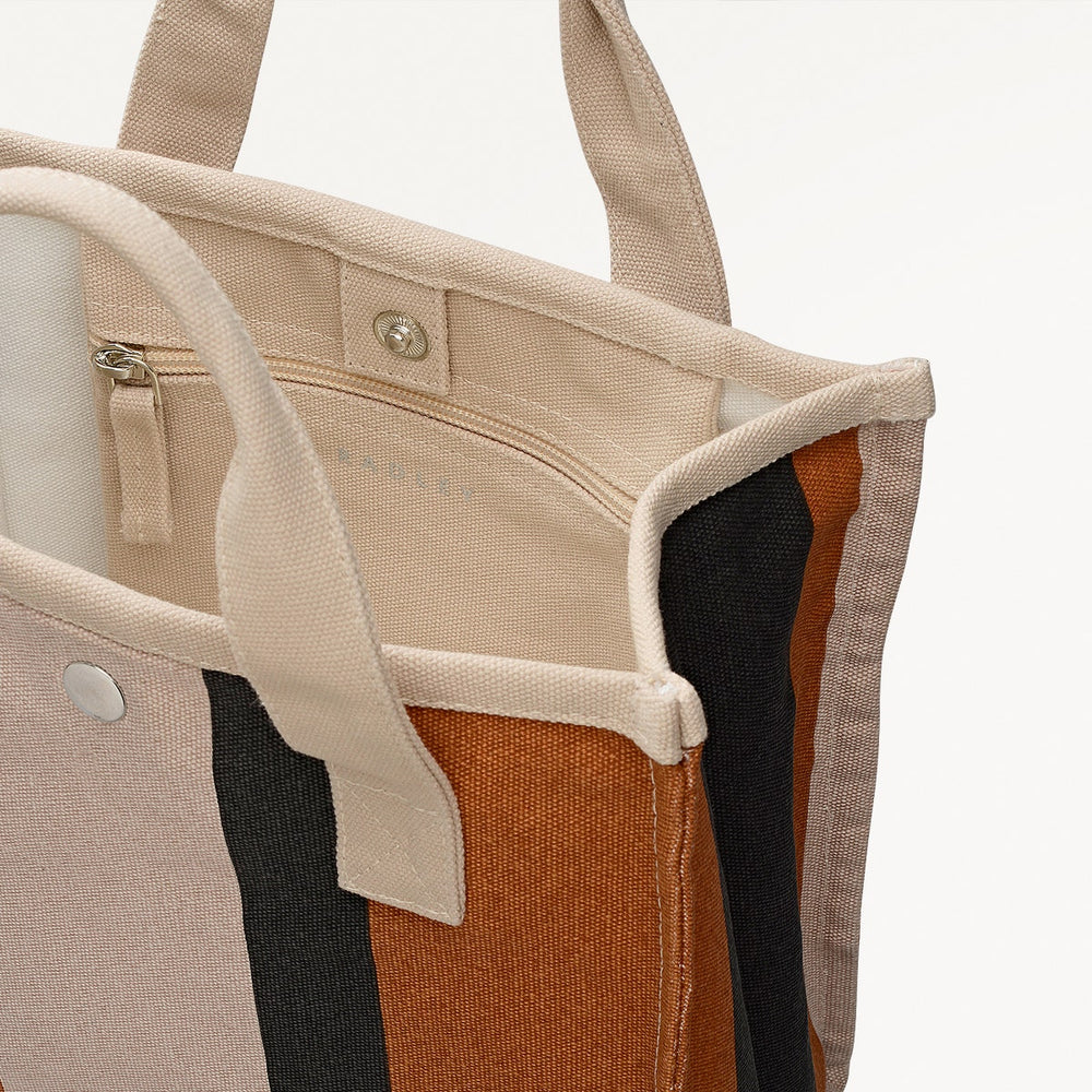 Stripe Small Open Top Satchel Bag in Snow - 112463