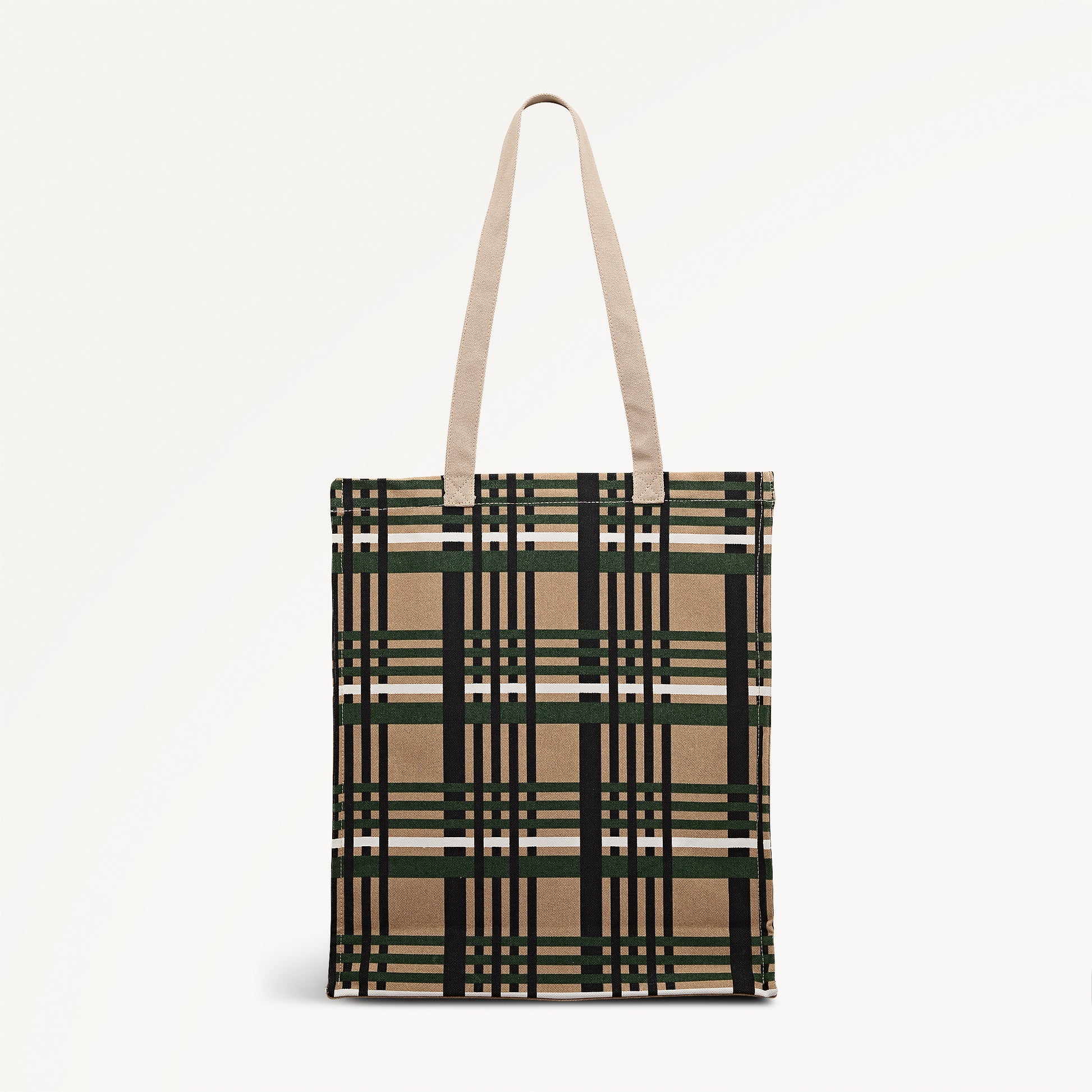 Check Fabric Medium Open Top Tote in Porcini - 112464
