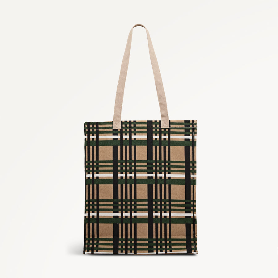 Check Fabric Medium Open Top Tote in Porcini - 112464