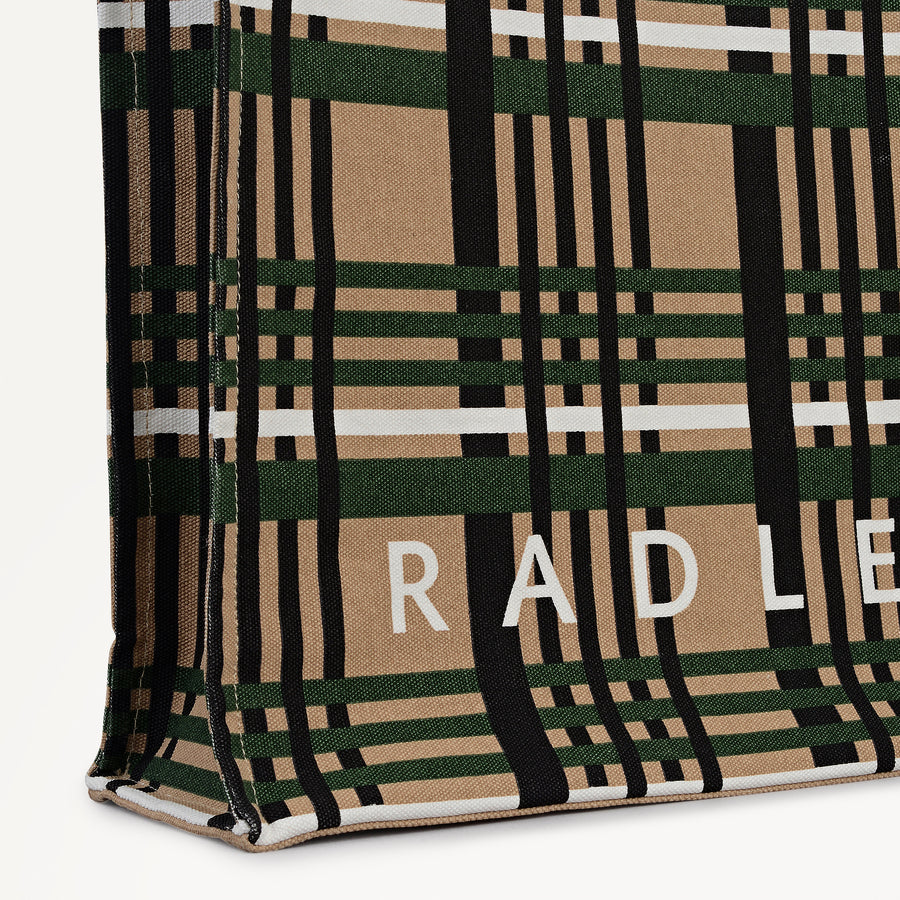 Check Fabric Medium Open Top Tote in Porcini - 112464