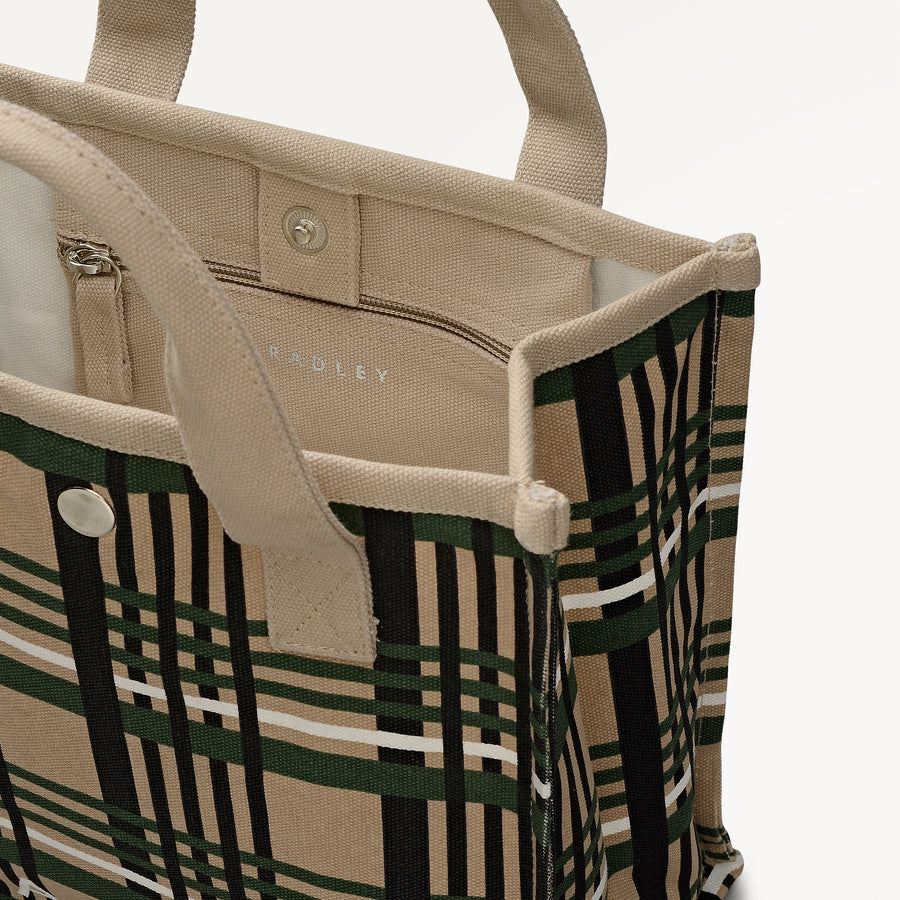 Check Fabric Small Open Top Grab in Porcini - 112465