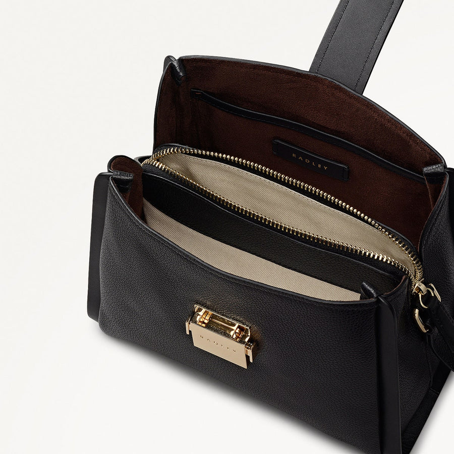Sloane Mews Leather Small Ziptop Cross Body Bag in Black - 112468