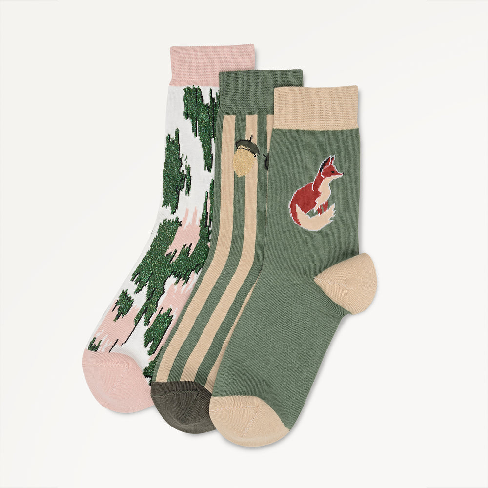 Fox Fabric Sock Set in Porcini - 112471