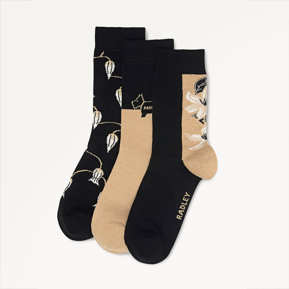 Winter Floral Fabric Sock Set in Gold - 112475