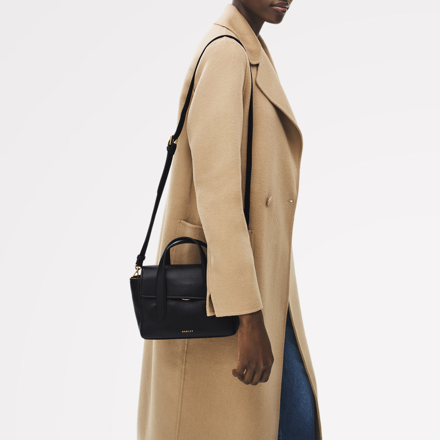 Mayfair Lane Leather Small Flapover Satchel Bag in Black - 112596