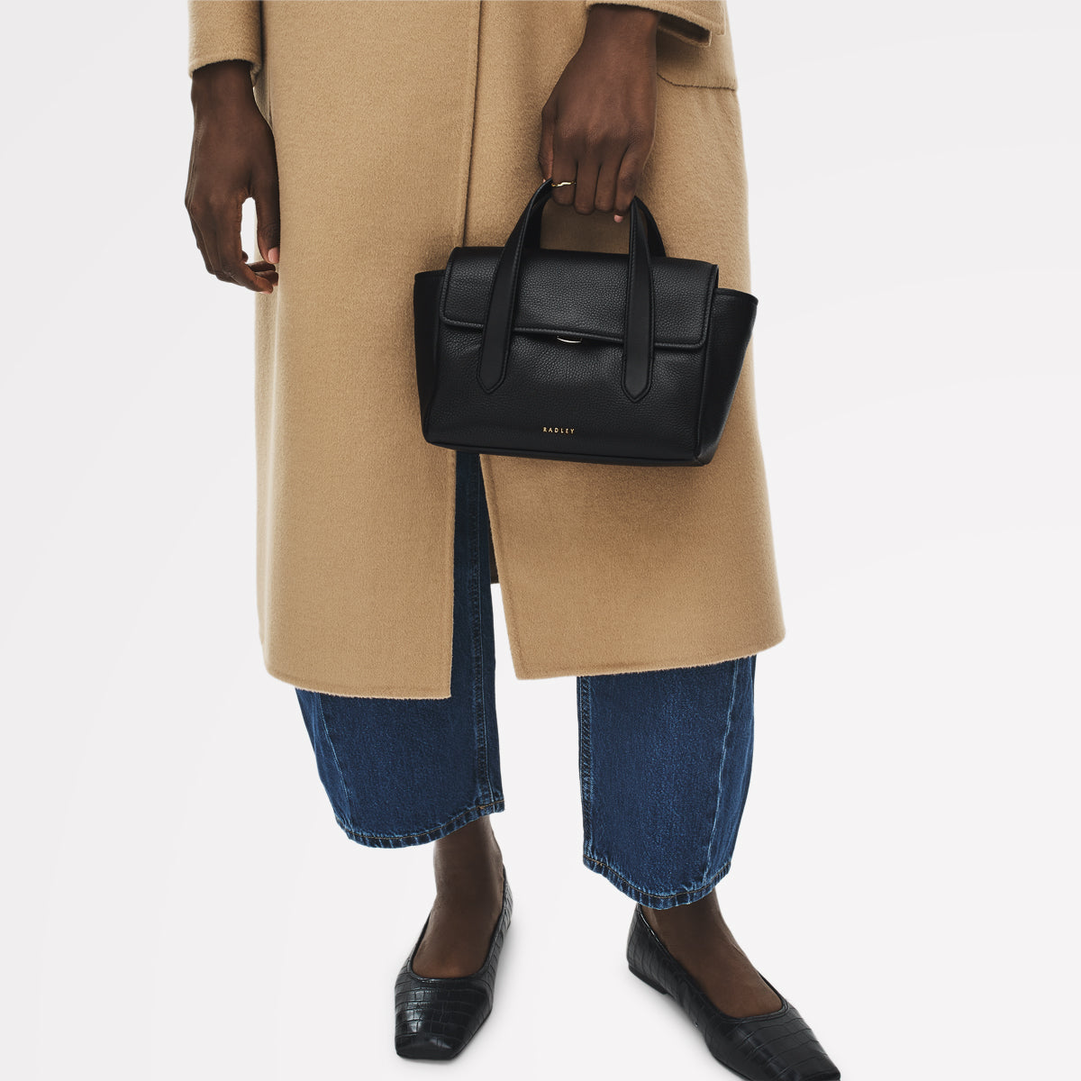 Mayfair Lane Leather Small Flapover Satchel Bag in Black - 112596