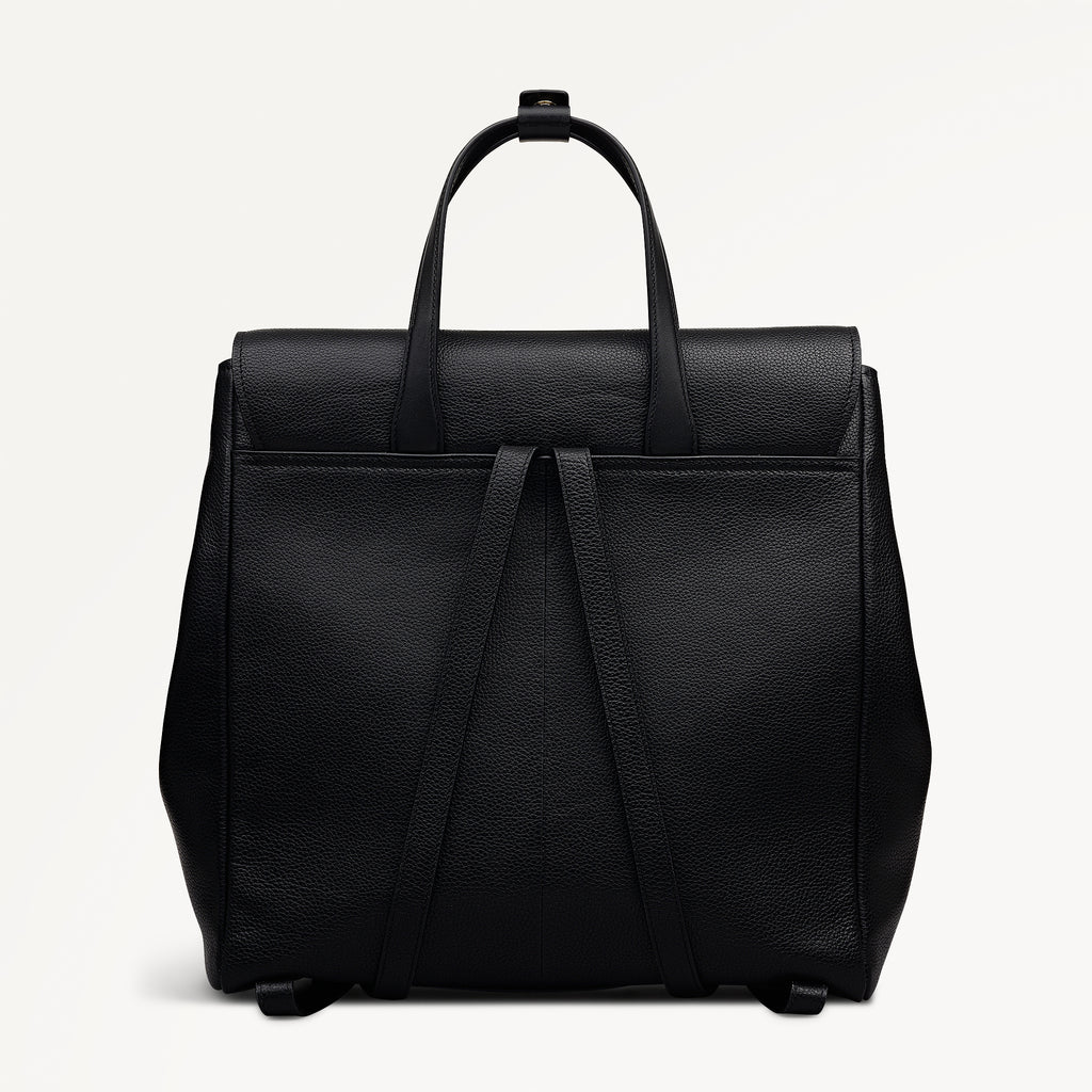 Knightsbridge Court Leather Medium Flapover Backpack in Black - 112605