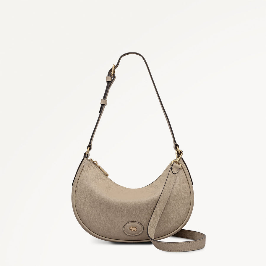 Heath Crescent Leather Large Ziptop Shoulder Bag in Porcini - 112610