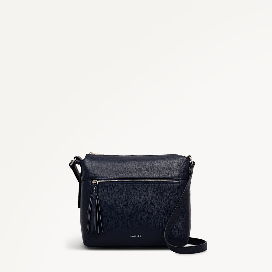 Fountain Mews Leather Small Ziptop Cross Body Bag in Ink - 112614