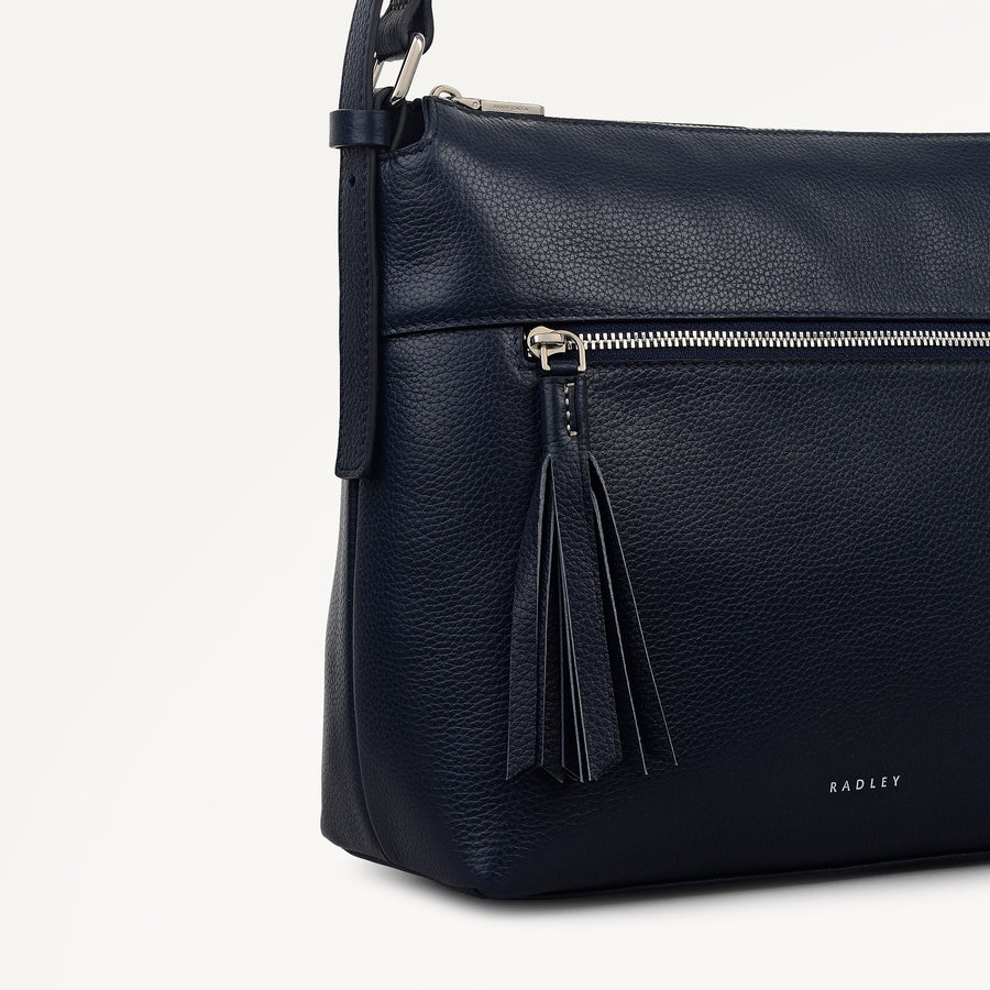 Fountain Mews Leather Small Ziptop Cross Body Bag in Ink - 112614