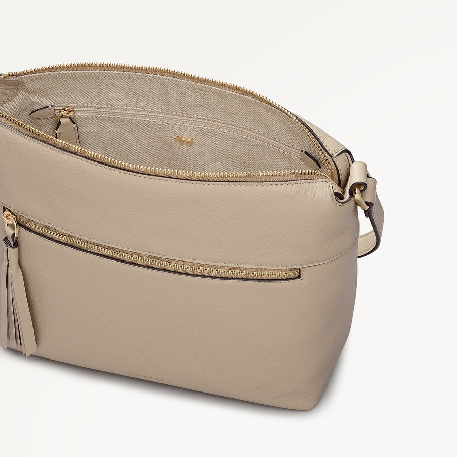 Fountain Mews Leather Small Ziptop Cross Body Bag in Porcini - 112616