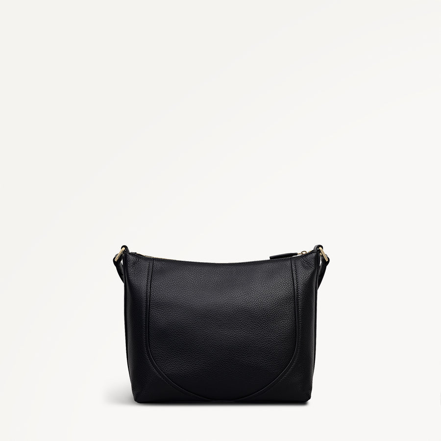 Wood Park Leather Medium Ziptop Cross Body Bag in Black - 112622