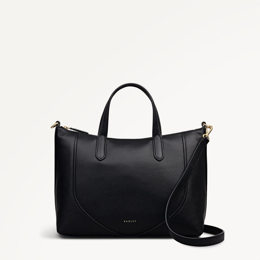Wood Park Leather Medium Ziptop Satchel Bag in Black - 112625
