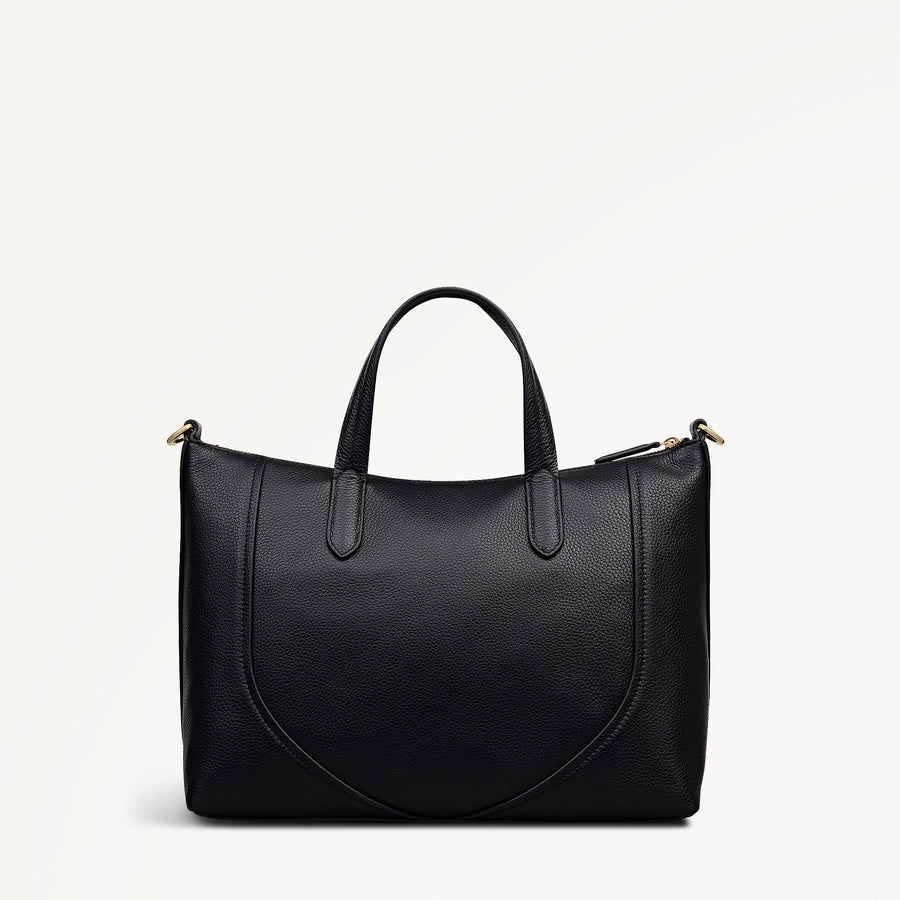 Wood Park Leather Medium Ziptop Satchel Bag in Black - 112625