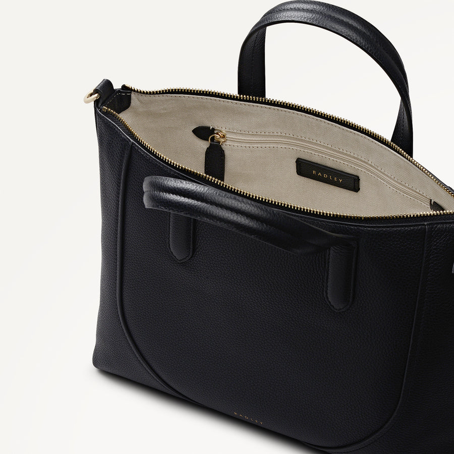 Wood Park Leather Medium Ziptop Satchel Bag in Black - 112625