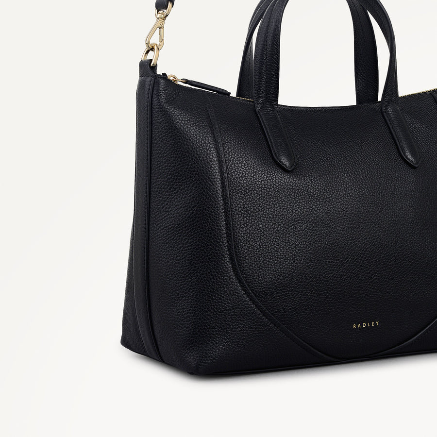 Wood Park Leather Medium Ziptop Satchel Bag in Black - 112625