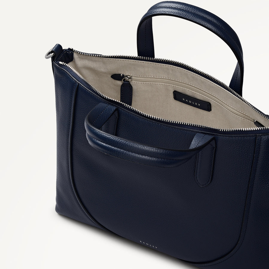 Wood Park Leather Medium Ziptop Satchel Bag in Ink - 112626