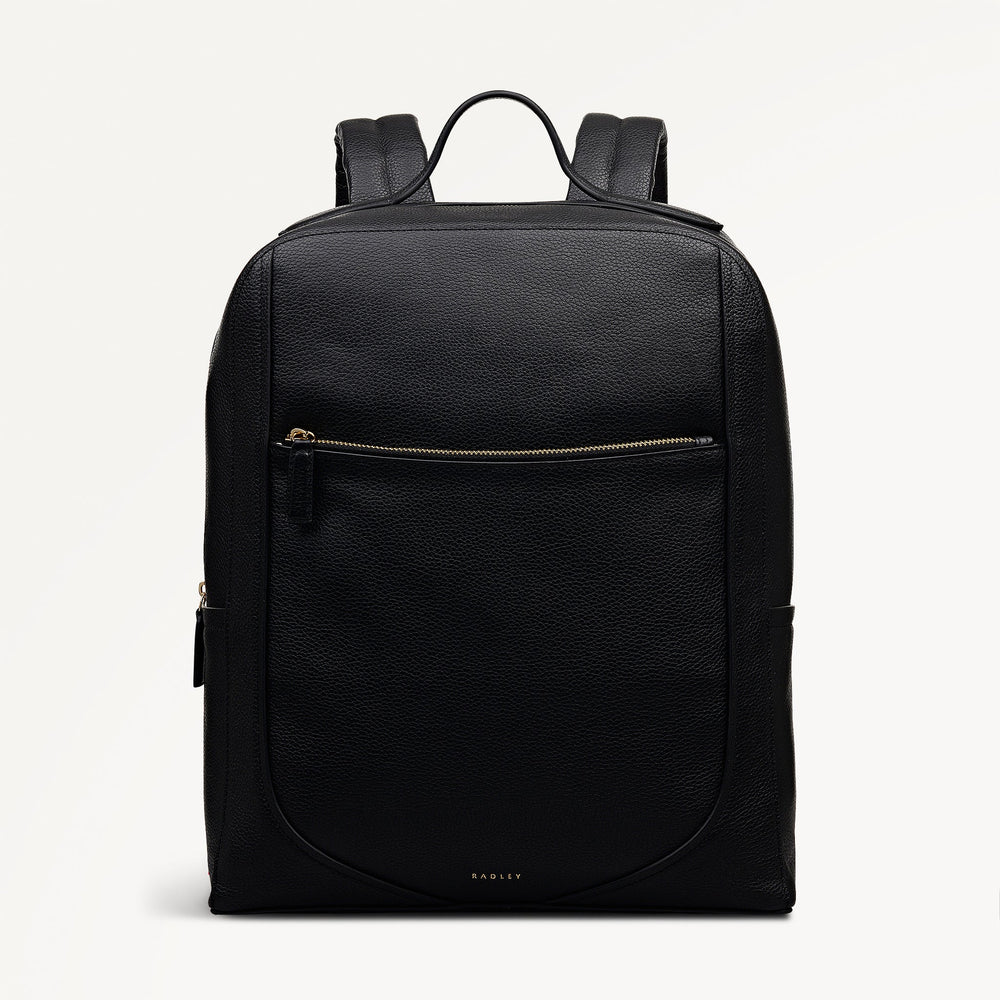 Wood Park Leather Medium Ziptop Backpack in Black
