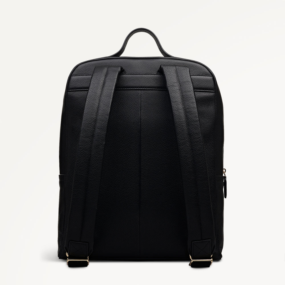 Wood Park Leather Medium Ziptop Backpack in Black