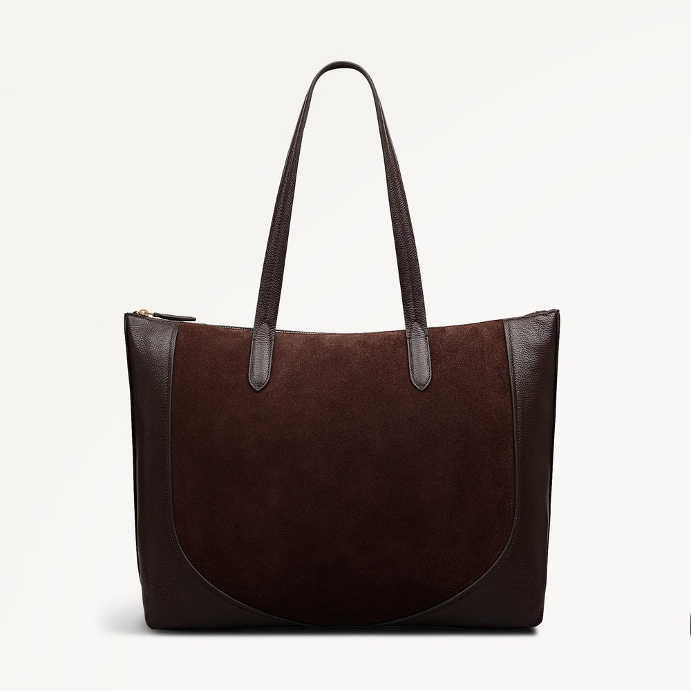 Wood Park Leather Large Ziptop Tote Bag in Dark Oak - 112636