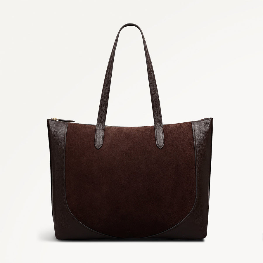 Wood Park Leather Large Ziptop Tote Bag in Dark Oak - 112636