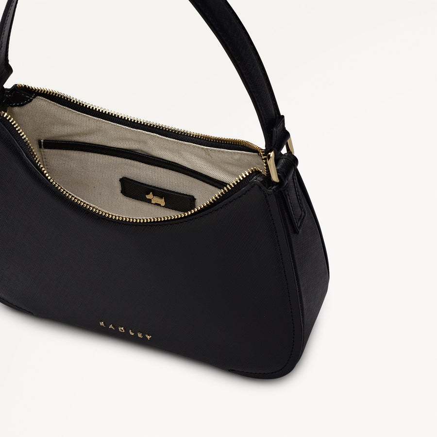 Crosby Alley Leather Medium Ziptop Shoulder & Slg Bag in Black - 112638