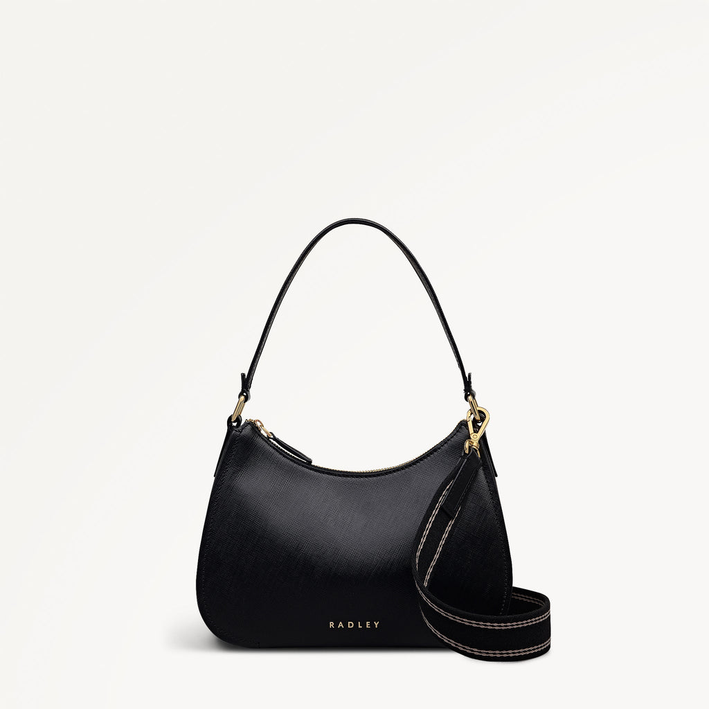 Crosby Alley Leather Medium Ziptop Shoulder & Slg Bag in Black - 112638