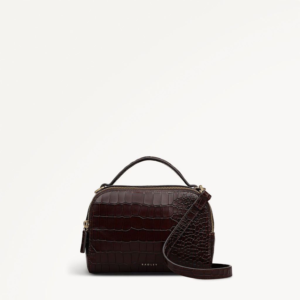Elm Avenue Leather Small Ziptop Cross Body Bag in Dark Brown - 112648