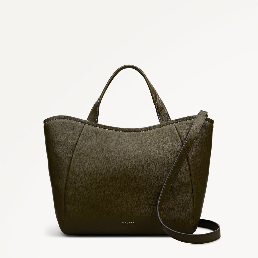 Muswell Lane Leather Medium Ziptop Grab Bag in Pine Needle - 112660