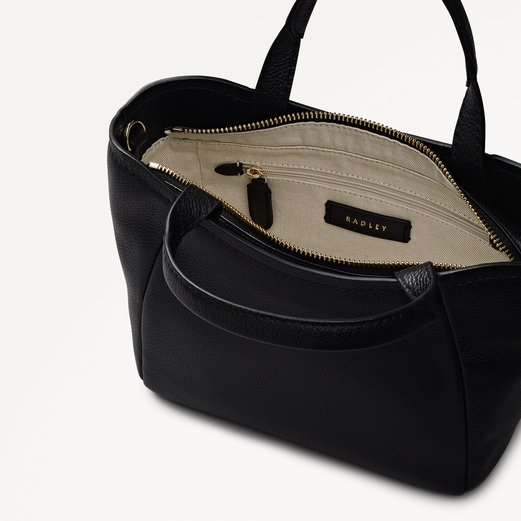 Muswell Lane Leather Small Ziptop Grab Bag in Black - 112661