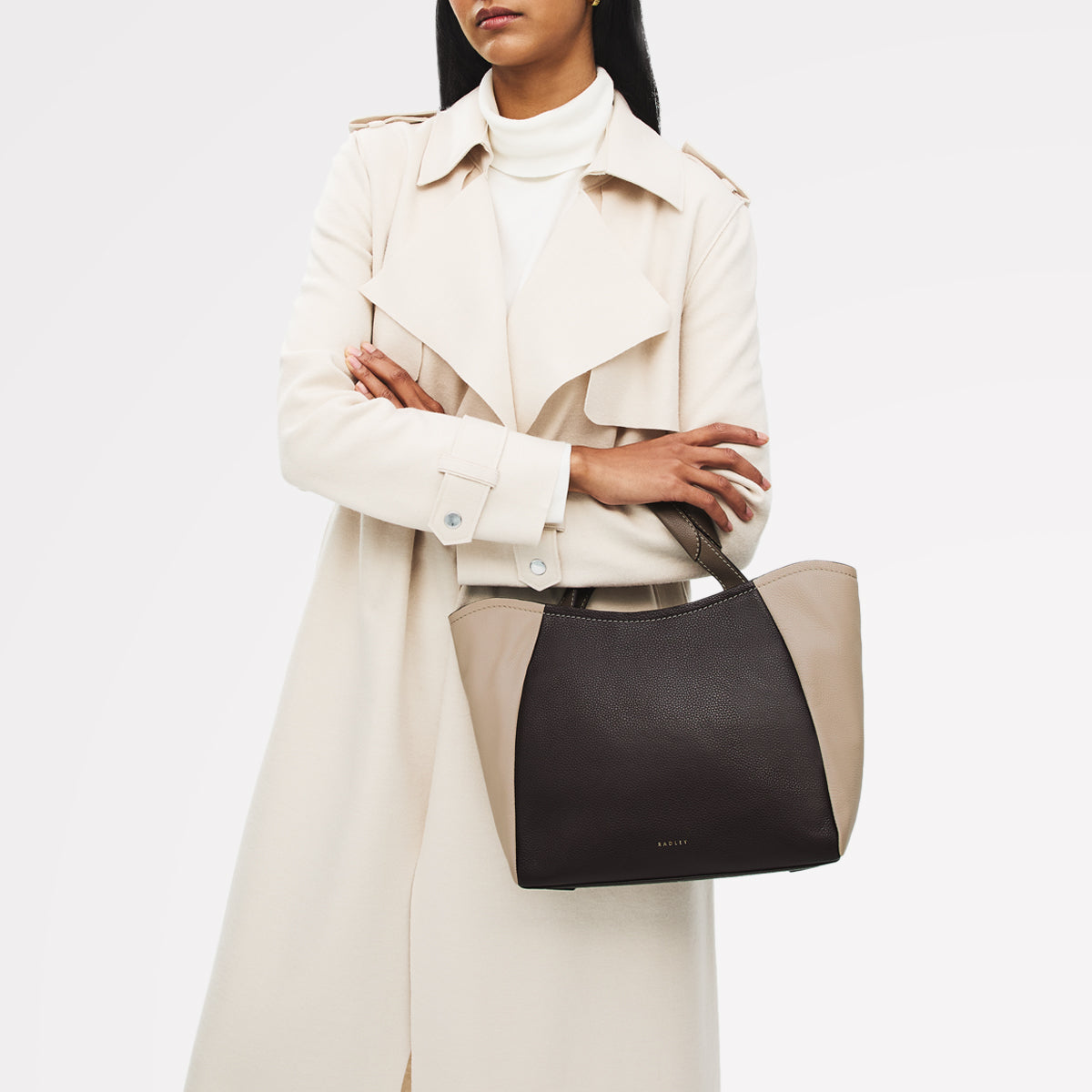 Muswell Lane Leather Medium Ziptop Grab Bag in Dark Oak - 112664