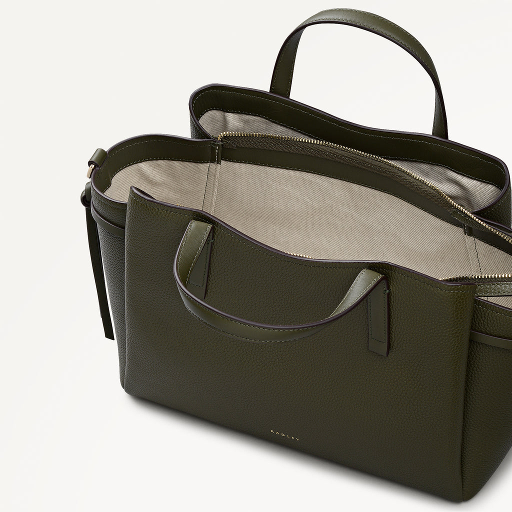 Blake Gardens Leather Large Ziptop Satchel Bag in Pine Needle - 112736