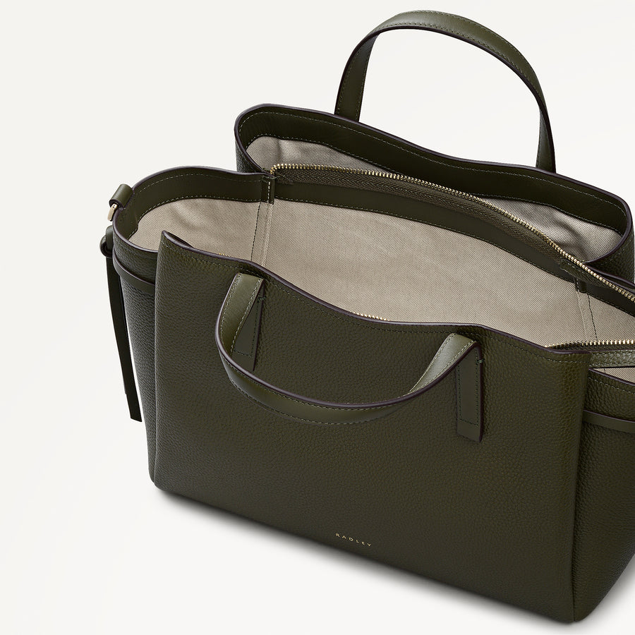 Blake Gardens Leather Large Ziptop Satchel Bag in Pine Needle - 112736
