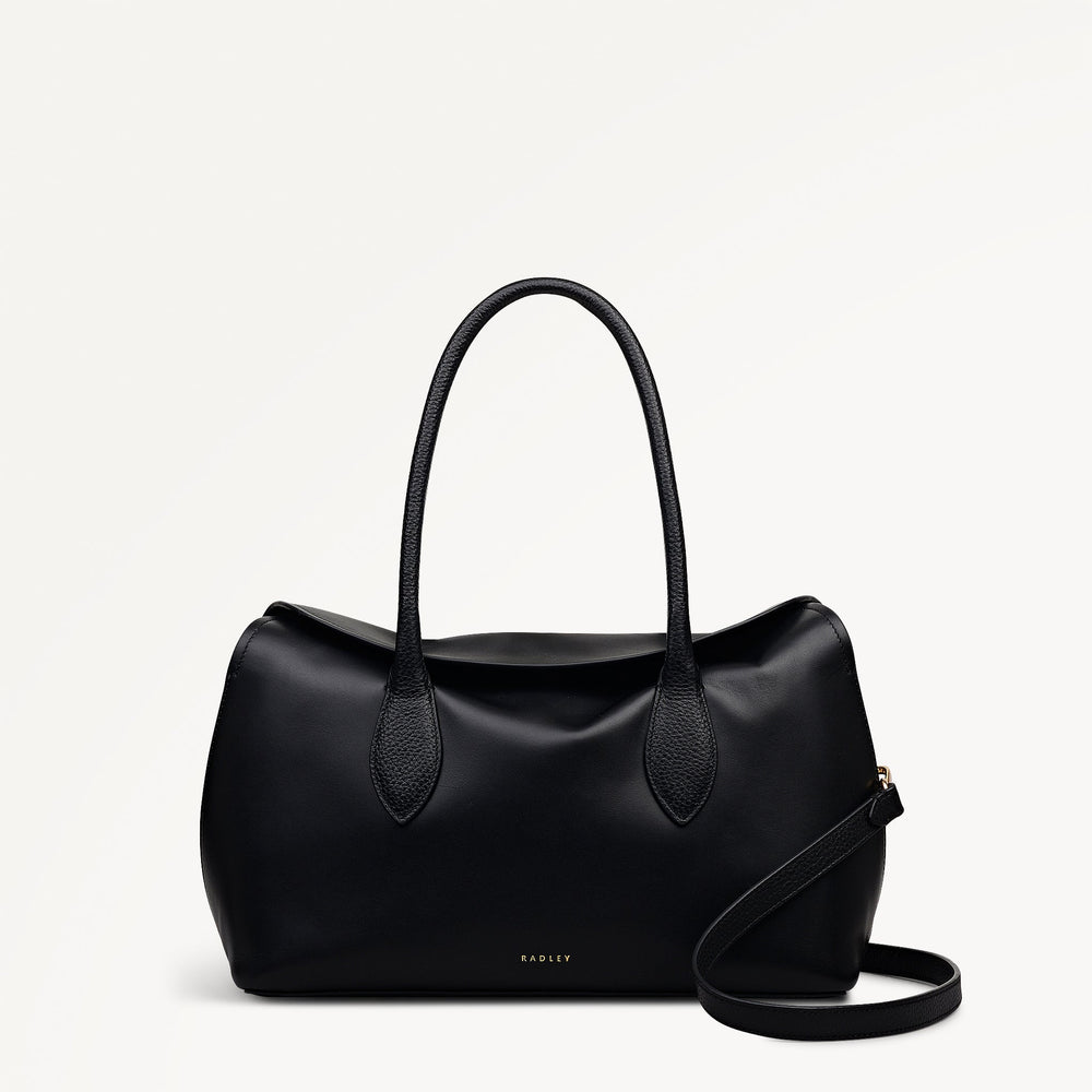 Liverpool Gardens Leather Medium Ziptop Grab Bag in Black - 112748
