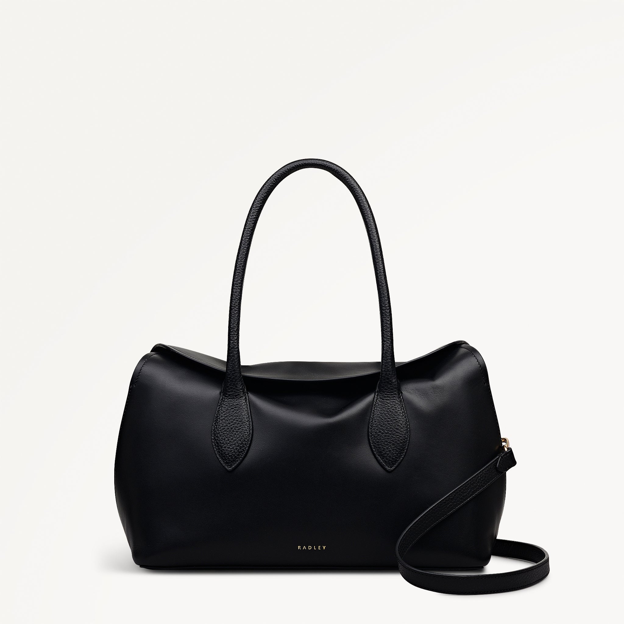 Liverpool Gardens Leather Medium Ziptop Grab Bag in Black - 112748