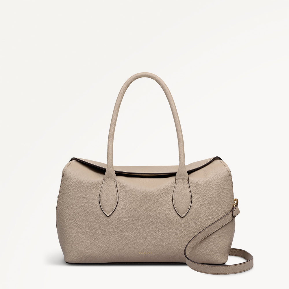 Liverpool Gardens Leather Medium Ziptop Grab Bag in Porcini - 112753