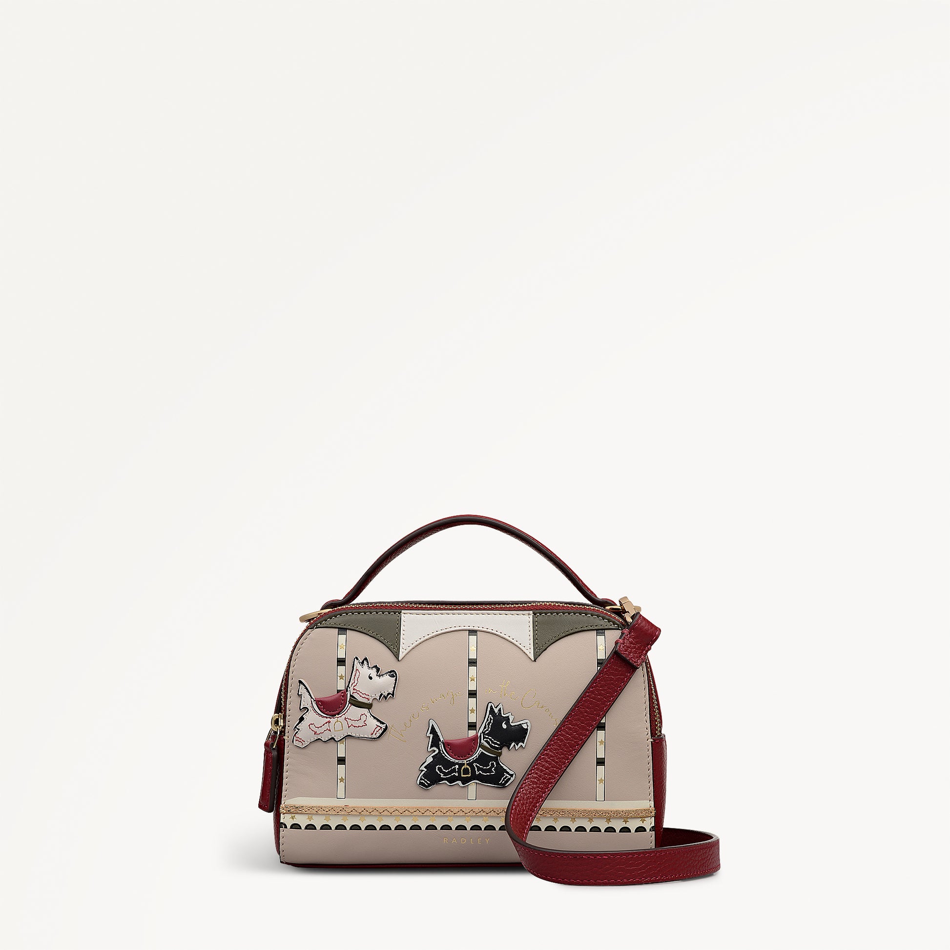 Magic Carousel Leather Small Ziptop Cross Body Bag in Carmine - 112757
