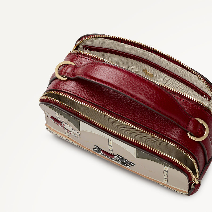 Magic Carousel Leather Small Ziptop Cross Body Bag in Carmine - 112757