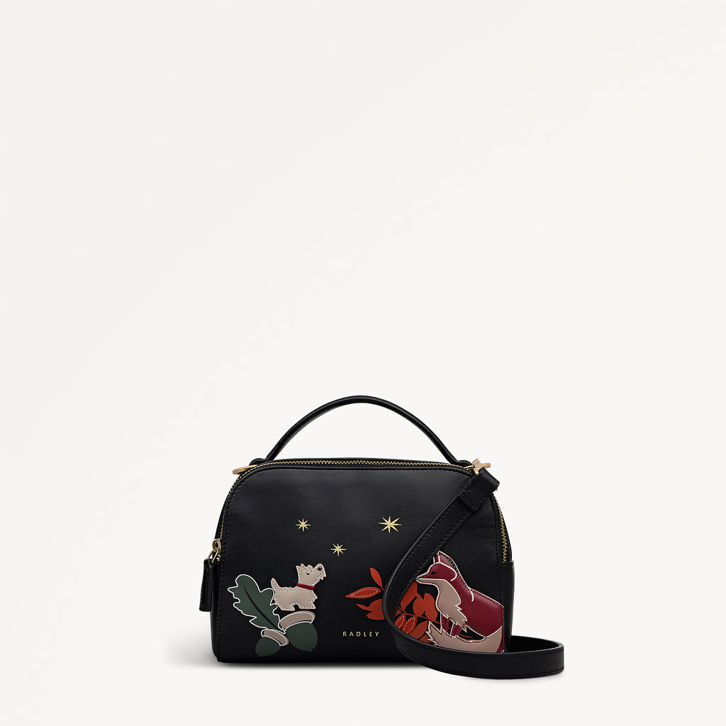 Fleeting Fox Leather Small Ziptop Cross Body Bag in Black - 112758