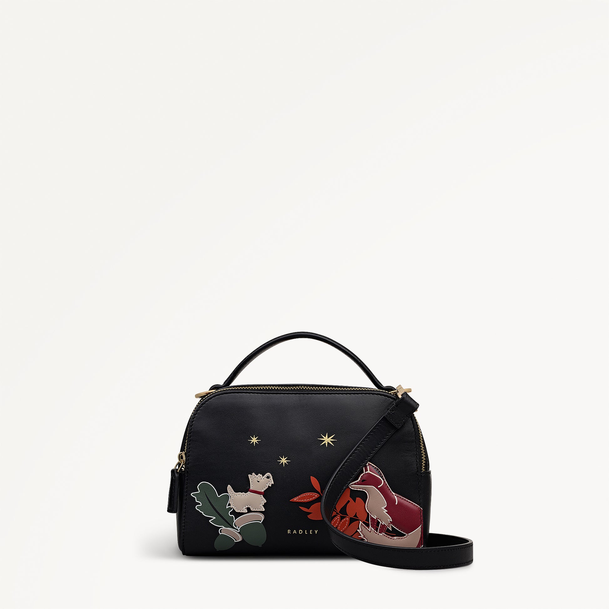 Fleeting Fox Leather Small Ziptop Cross Body Bag in Black - 112758