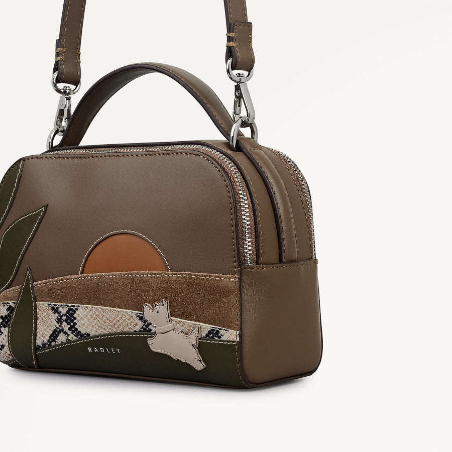 Over The Hills Leather Small Ziptop Cross Body Bag in Coffee - 112759