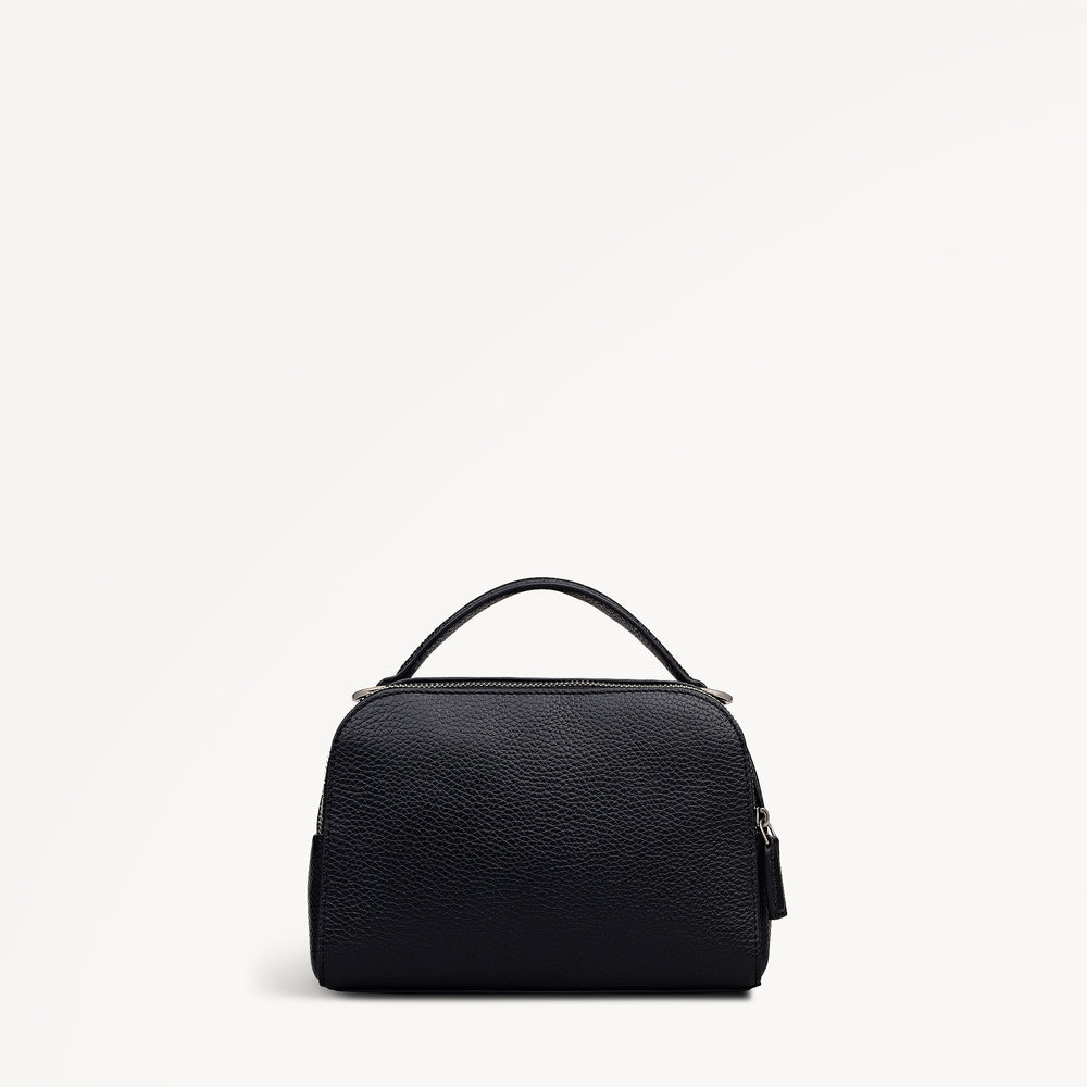 Nature Blooms Leather Small Ziptop Cross Body Bag in Black - 112766