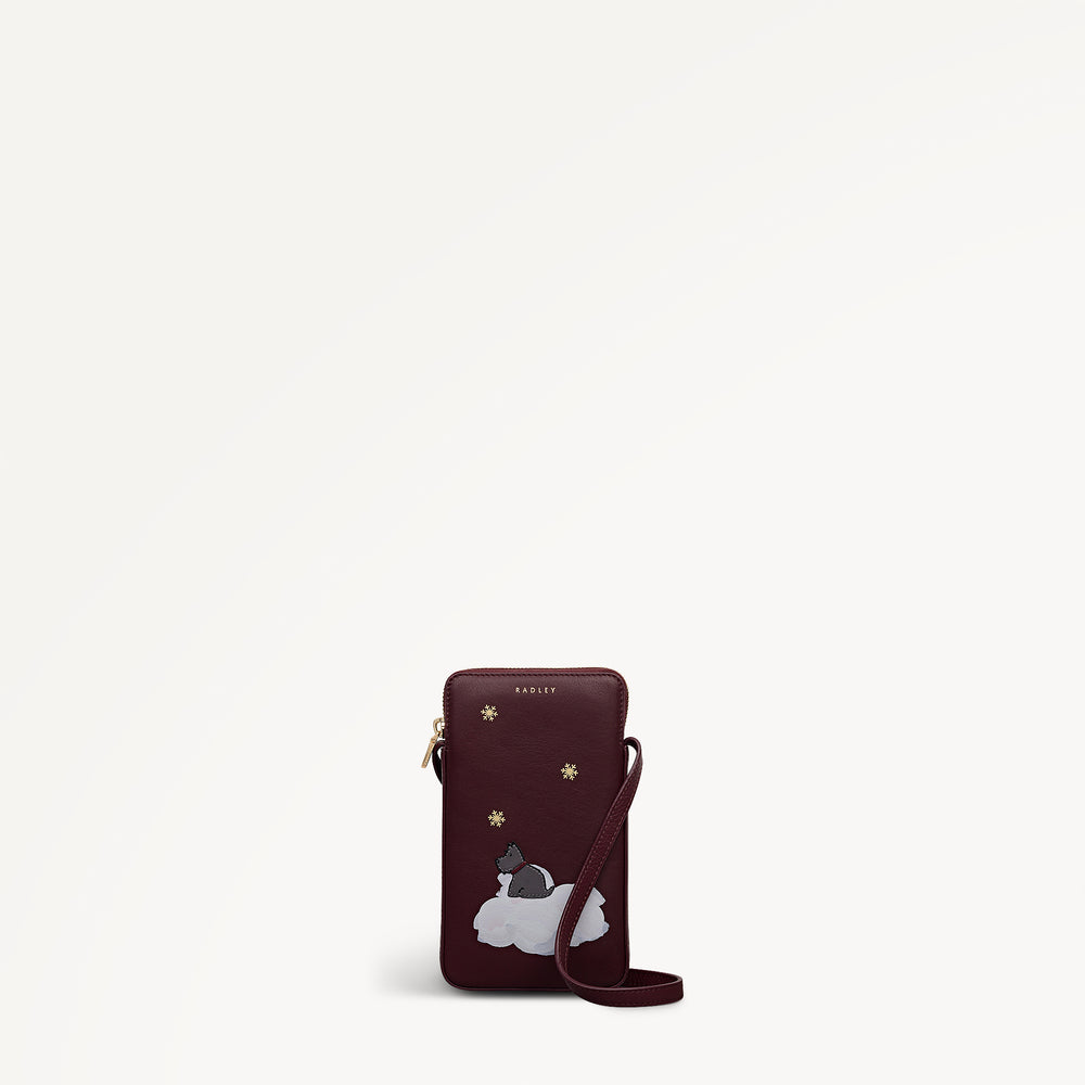 It's Written In The Snowflakes Leather Medium Phone Cross Body Bag in Dark Cherry - 112768