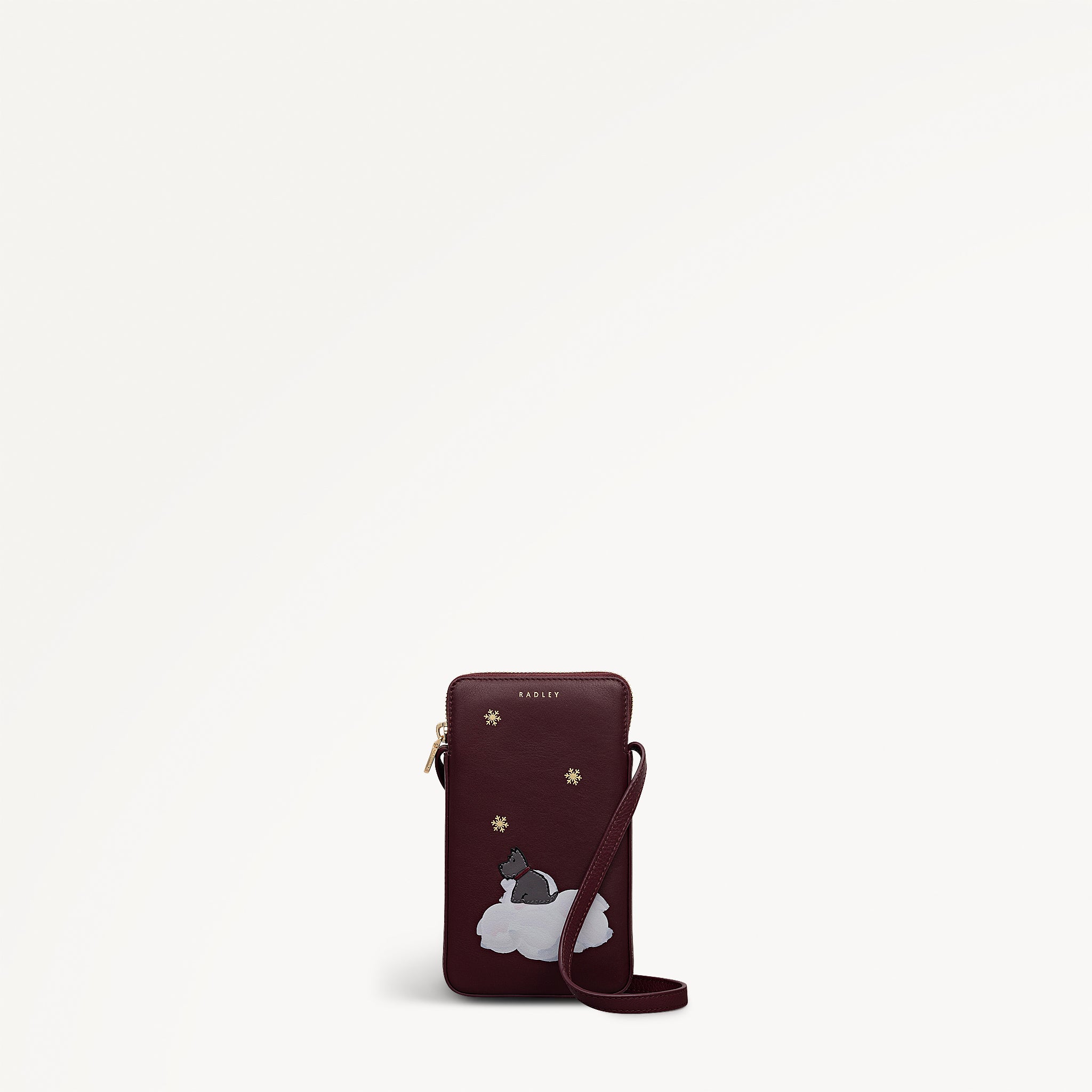 It's Written In The Snowflakes Leather Medium Phone Cross Body Bag in Dark Cherry - 112768