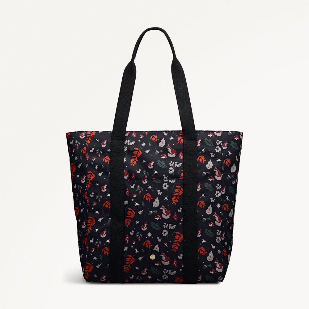 Holly Avenue Fox Fabric Medium Ziptop Tote Bag in Black - 112770