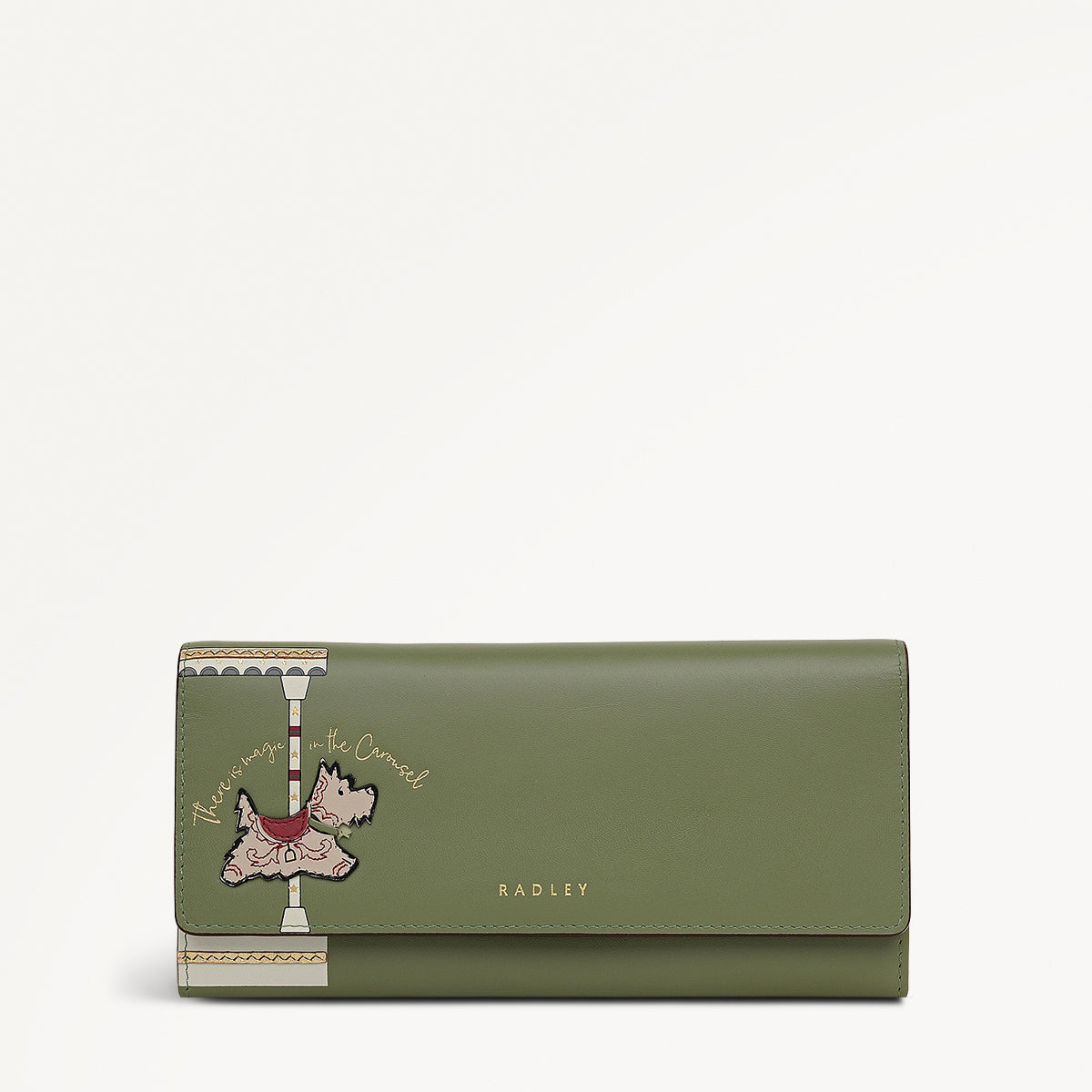 Magic Carousel Leather Large Flapover Wallet in Hunter Green - 112785