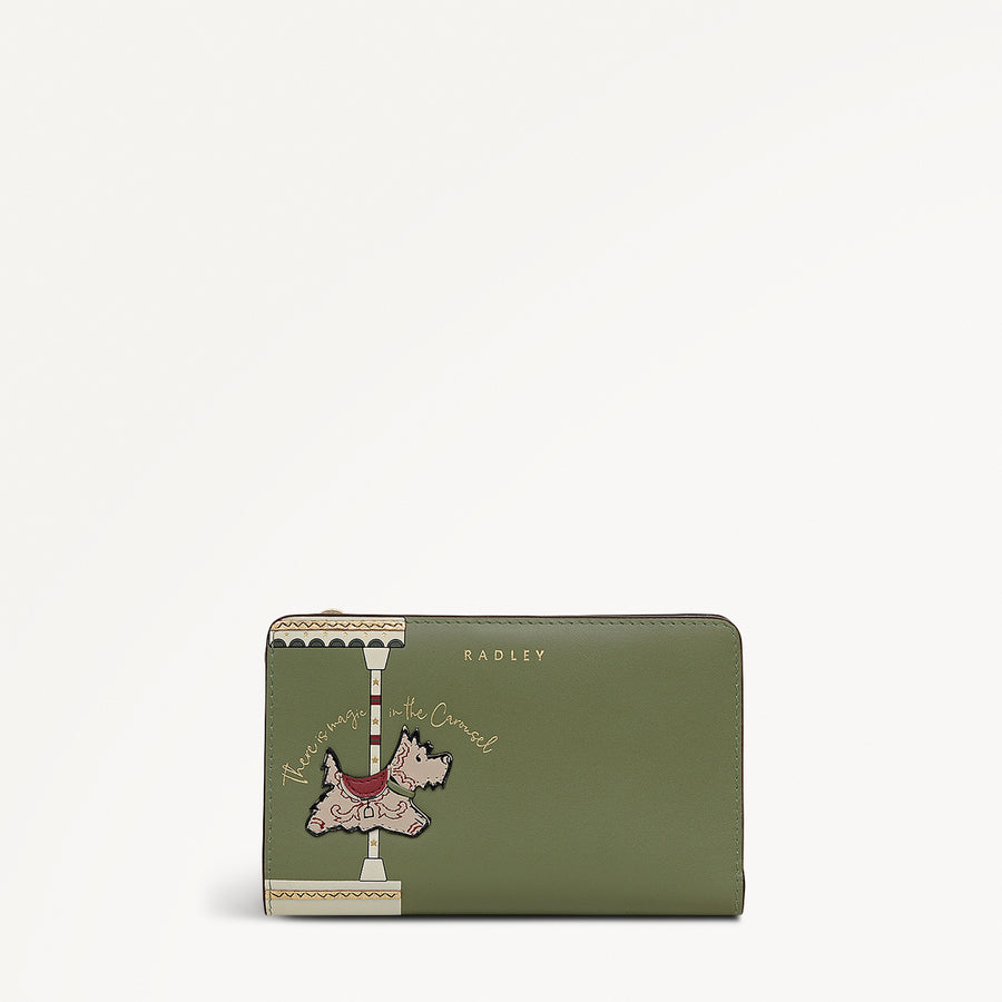 Magic Carousel Leather Medium Bifold Wallet in Hunter Green - 112786