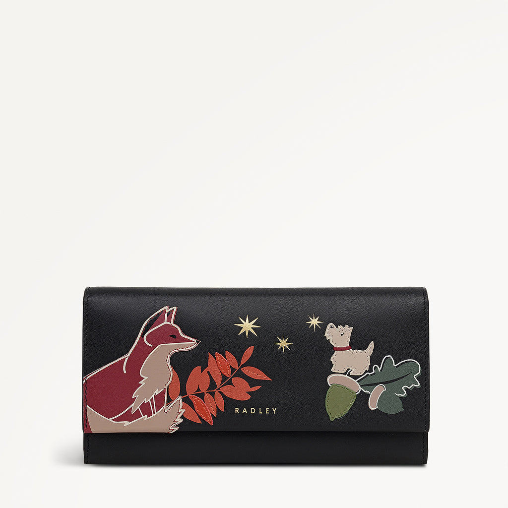 Fleeting Fox Leather Large Flapover Wallet in Black - 112796